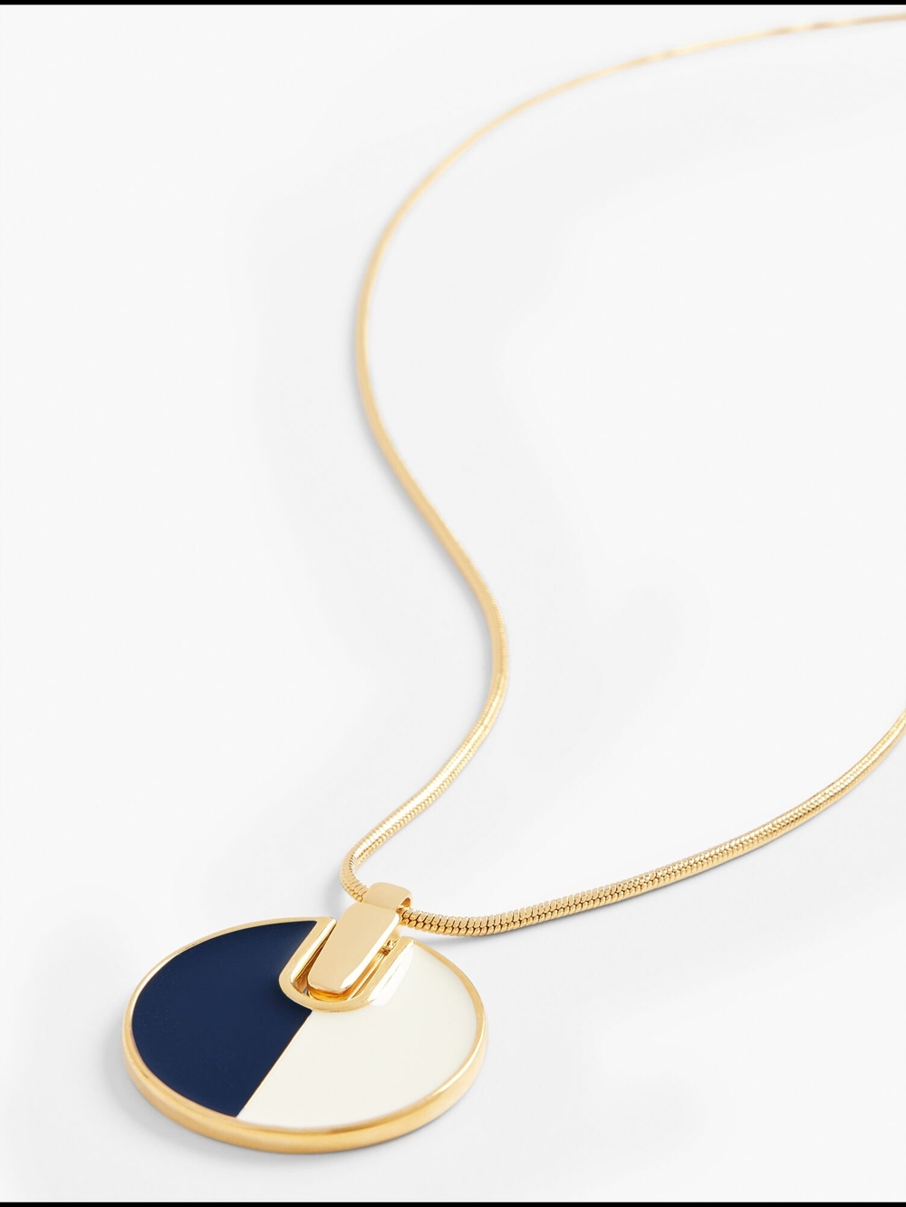 Talbots Half and Half Navy and Cream Disc Pendant Necklace NWT